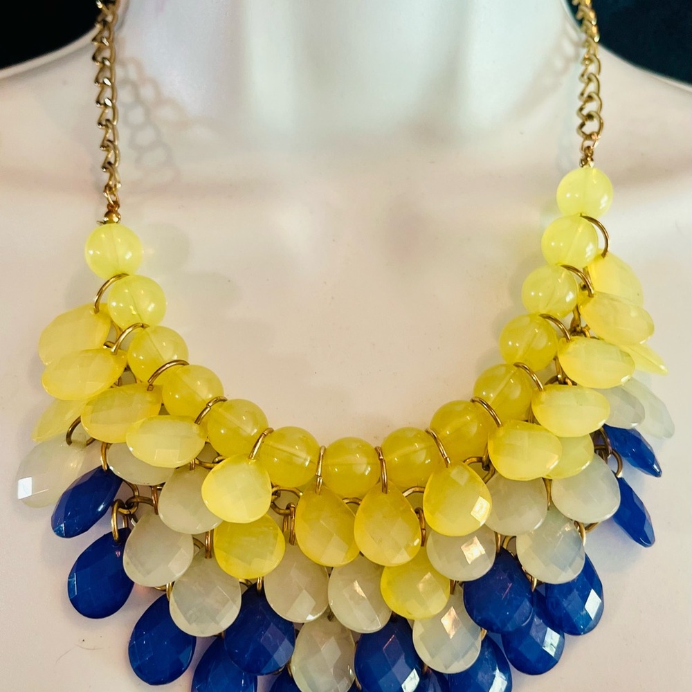 Vintage Vibrant Yellow and Blue Teardrop Necklace